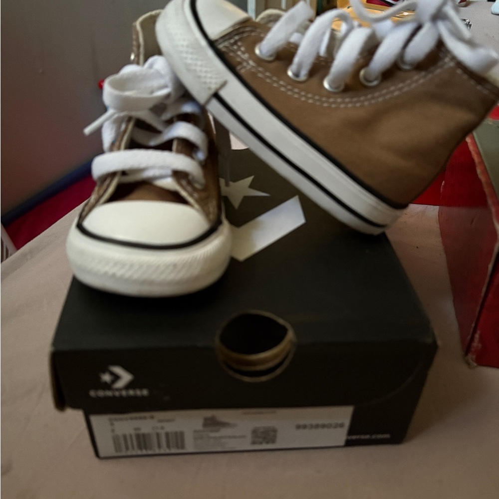 Converse Kids High-Top Sneakers - Tan and White